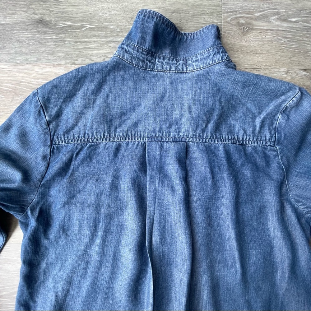 Cloth & Stone Anthropologie Chambray Denim Maxi Shirt Dress Raw Hem Size S Blue - Picture 7 of 8